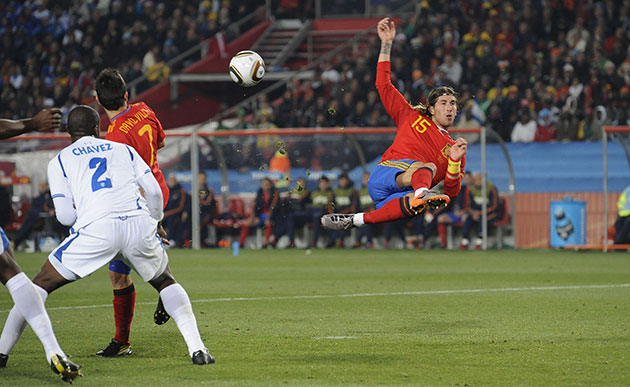 Spain versus : An acrobatic and spectacular attempt by Sergio Ramos