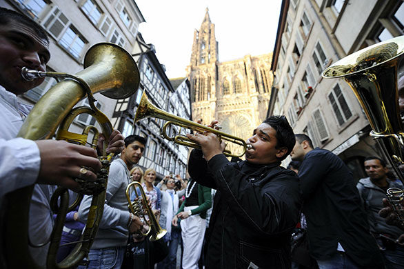 24 hours in pictures: Strasbourg, France: A band performs during an annual music event