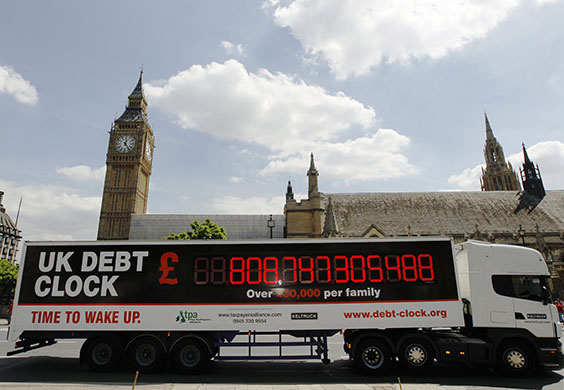 budget day: A shows the amount of Britain's debt in front of parliament