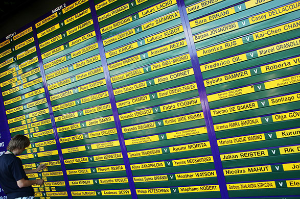 wimbledon atmosphere: The scoreboard is updated on day 2