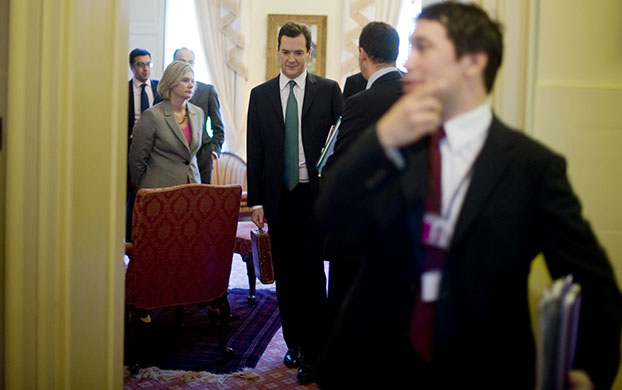 George Osborne: Chancellor of the Exchequer George Osborne holds Disraeli's budget box