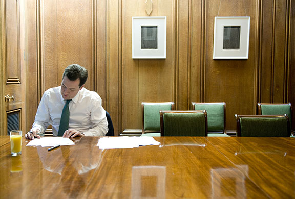 George Osborne: Chancellor George Osborne working on his Budget speech in 11 Downing Street