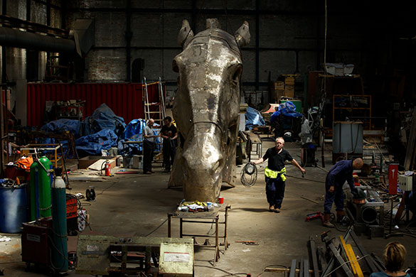 Nic Fiddian-Green : Workers putting the finishing touches to Greekhead-Artemis