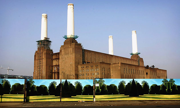 Battersea power station: 2005: Battersea Power Station stands behind hoardings