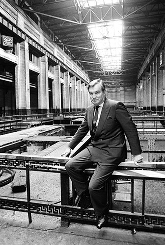 Battersea power station: 1987: John Broome inside the Turbine Hall of Battersea Power Station