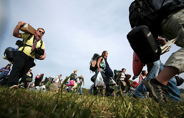 Glastonbury: Tramping across the grass to the camping areas