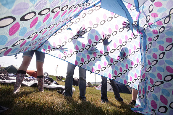 Glastonbury: Setting up tents at Worthy Farm