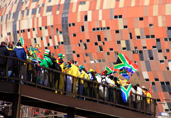 Fans walking towards Soccer City in Jo'berg