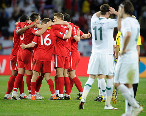 Slovenia versus England: England celebrate qualification