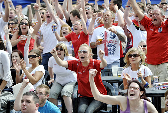 England fans: Newcastle, UK: England supporters watch the game on a giant screen