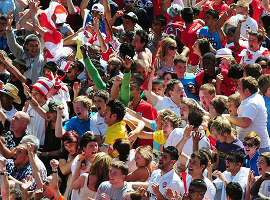 England fans: Leicester, UK: England fans celebrate the goal against Slovenia