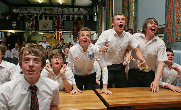 England fans: Bristol, UK: Boys at the Queen Elizabeth's Hospital School