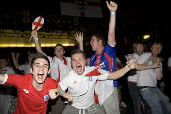 England fans: London, UK: England supporters celebrate victory at Alexandra Palace