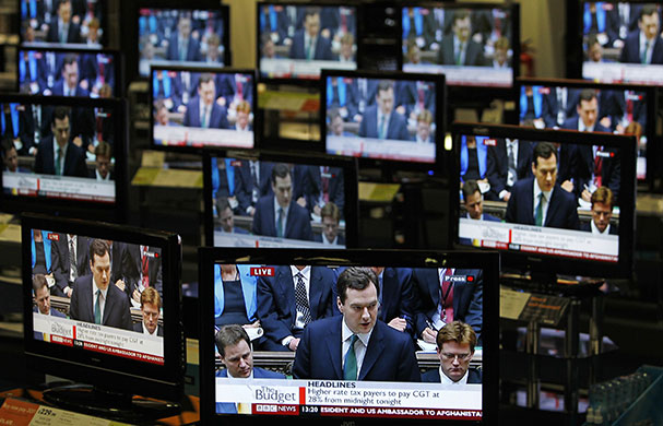 Week in Business: George Osborne making his budget speech on television screens