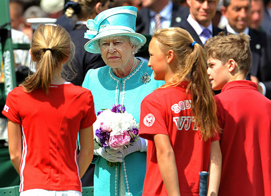 The Queen at Wimbledon: The Queen meets young tennis players