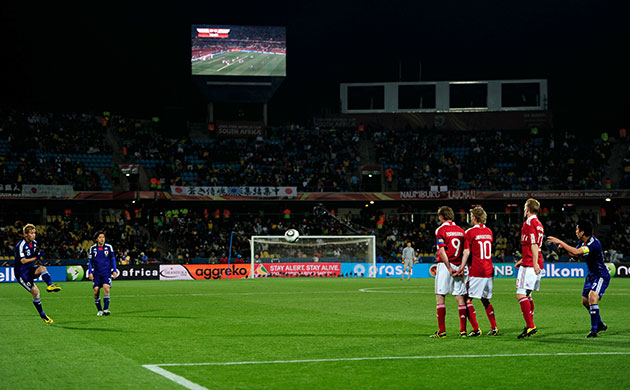 World Cup Day 14: Keisuke Honda opens the scoring against Denmark with a wonderful free-kick