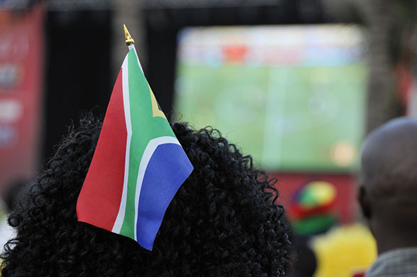 Fans' network: South Africa flag in a fan's hair