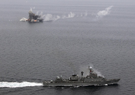 Korean War anniversary: The South Korean navy ship Busan fires to sink an unmanned fishing boat