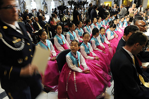 Korean War anniversary: Members of the Little Angels folk ballet from South Korea