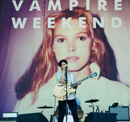 Bands: Ezra Koenig from Vampire Weekend performs live on the Pyramid Stage
