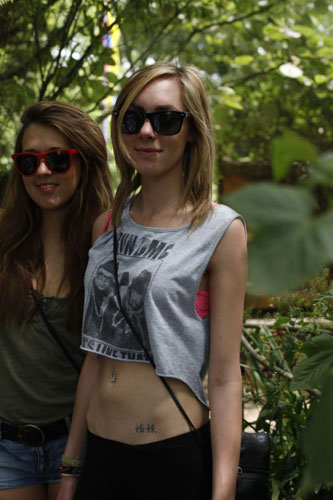 t-shirts: Girl wearing a Run DMC t-shirt at Glastonbury