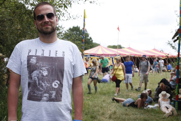 t-shirts: Man wearing a Pixies t-shirt at Glastonbury 