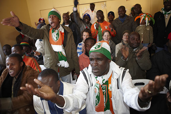 African fans in Jo'burg: Ivory Coast fans watch the game against Portugal