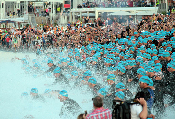 24 hours in pictures: Nice, France: Competitors dive in the Mediterranean sea