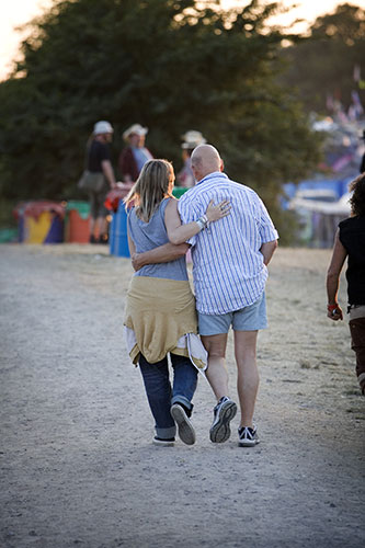 Eavis at Glastonbury: Michael and Emily Eavis head off after watching Thom Yorke perform