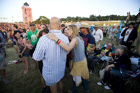 Eavis at Glastonbury: Michael and Emily Eavis talk to festival goers