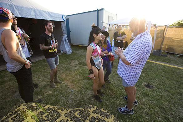 Eavis at Glastonbury: Michael Eavis talks to performers backstage at the Park