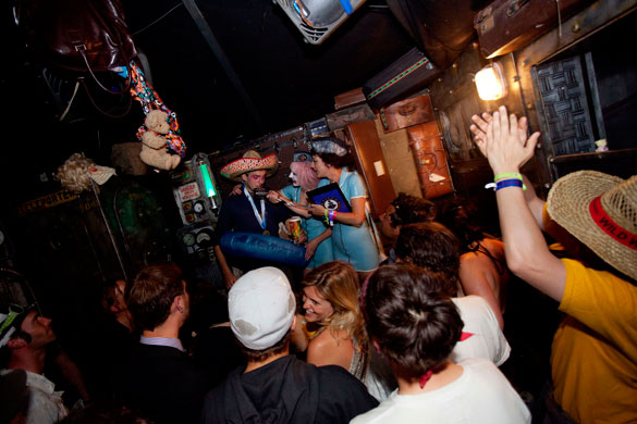 Glastonbury by night: He reappears after a short trip to Mexico