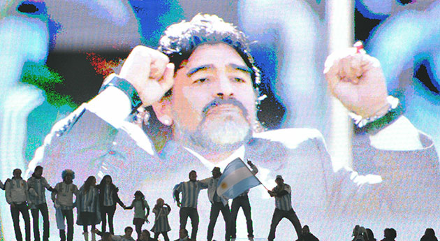 argentina v mexico: Argentina fans infront of an image of their team's coach Diego Maradona