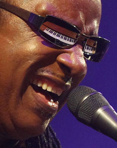 Bands: Stevie Wonder's piano is reflected in his sunglasses