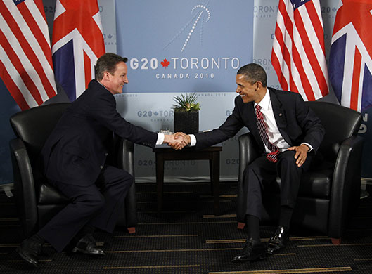 David Cameron at G8: President Barack Obama and Prime Minister David Cameron shake hands