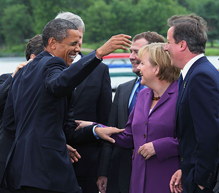 David Cameron at G8: President Barack Obama jokes with Angela Merkel 
