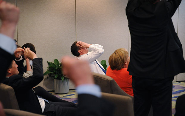 David Cameron at G8: David Cameron reacts as he watches the World Cup football match