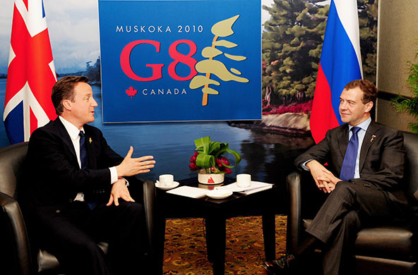 David Cameron at G8: Prime Minister David Cameron holds talks with Dimitri Medvedev