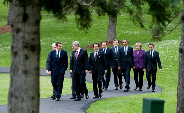 David Cameron at G8: Heads of state and world leaders walk to the G8 Summit family photo
