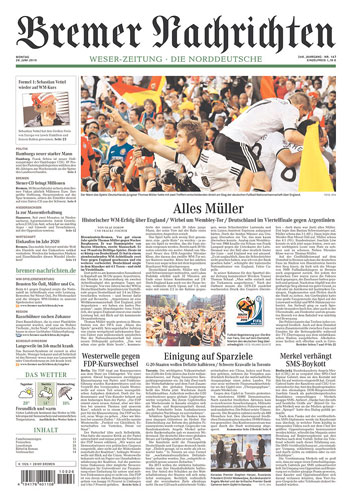 World Cup front pages: Bremer Nachrichten