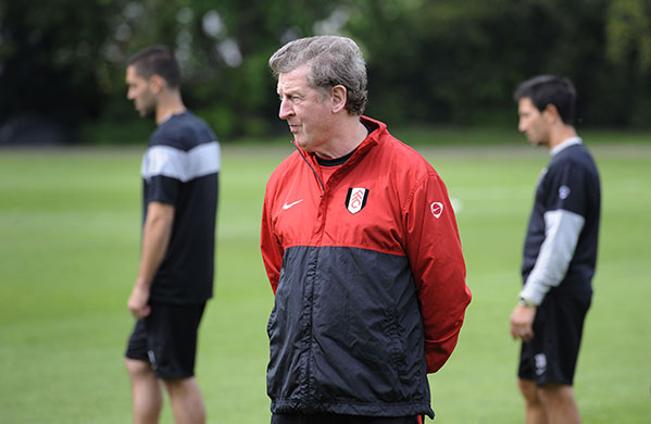 Rafa's Replacements: Fulham manager Roy Hodgson keeps watch at a training session