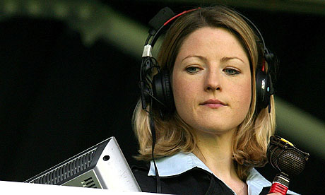 BBC sports commentator Jacqui Oatley takes her position during a ...