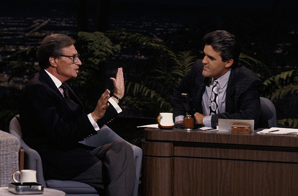 Larry King retires: 1989: The Tonight Show Larry King during interview with guest host Jay Leno