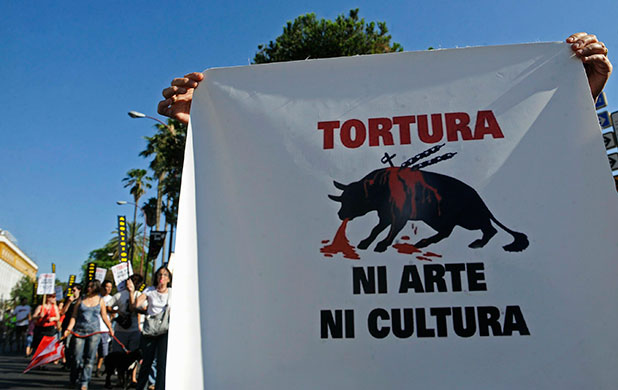 24 Hours: Protest against bullfighting at the Real Maestranza bullring in Seville