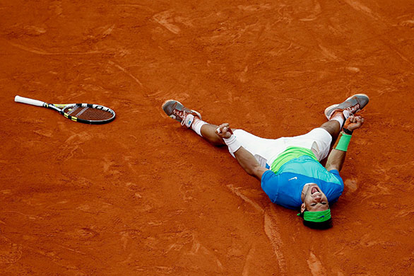 french open final 2010: Nadal celebrates winning 