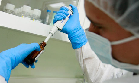 Laboratory technician tests fluids at the Institute of Cellular Medicine in San Jose, Costa Rica