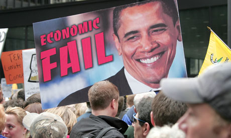 Demonstrators participate in a Tea Party protest at in Chicago on 19 April 2009