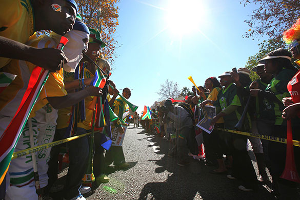 World Cup parade: Supporters of the South African team gather in their thousands