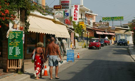 British holidaymakers with suntans in Corfu