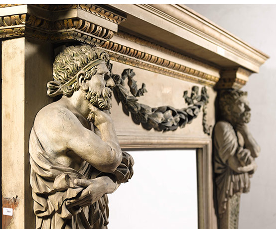 Chatsworth House auction: A carved, painted, faux-marble and gilt chimneypiece 
